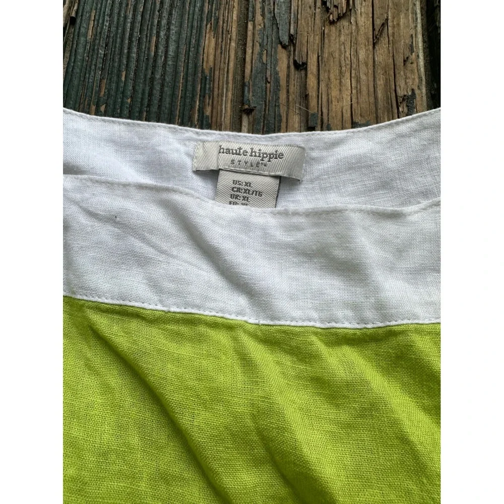Haute Hippie Style Linen Blend Lime Green White Crop Top Shorts Set XL